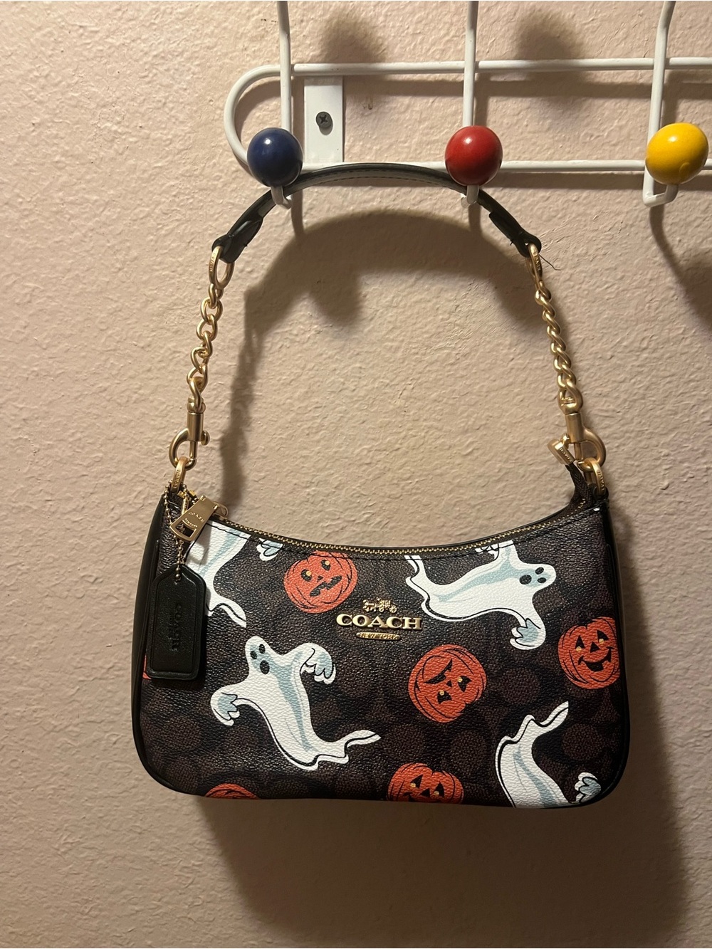 Coach Black Shoulder Bag with White Ghosts & Orange Pumpkins